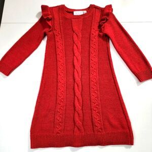 Girls Bright Red Cable Knit Holiday Christmas Sweater Dress Size 5t NEW